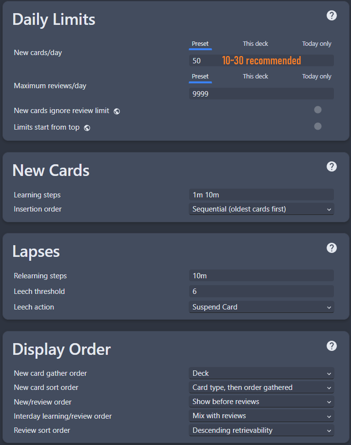 Anki Settings 1